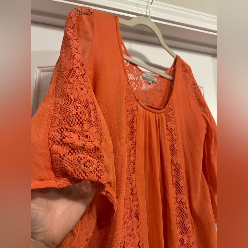 Cost Plus World Market Orange Lace Boho Tunic Top S/M Crochet Sheer Festival - Picture 6 of 10